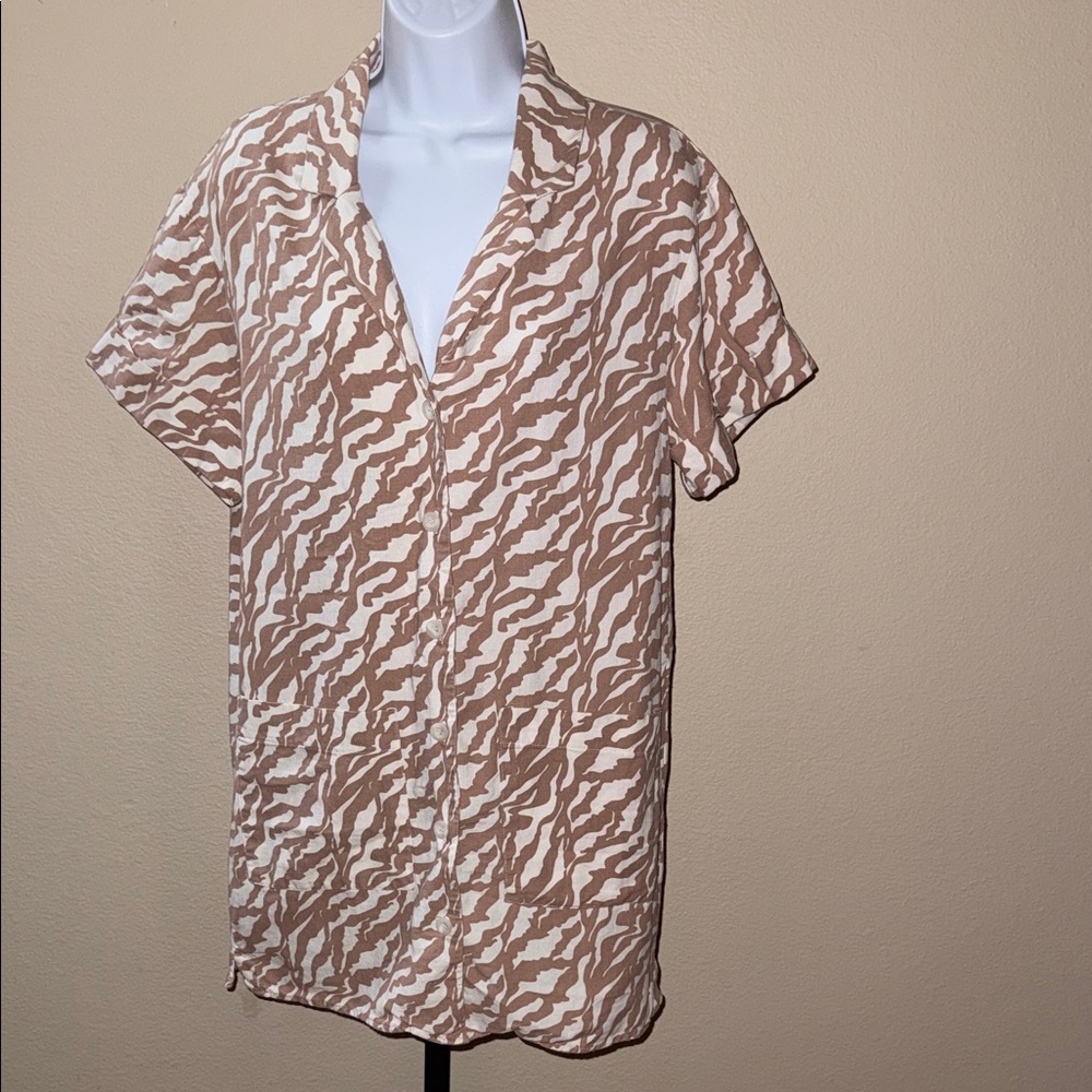 Anthropologie Amadi Zebra Stripe Safari Tan Cream Mini Dress Women’s Size S